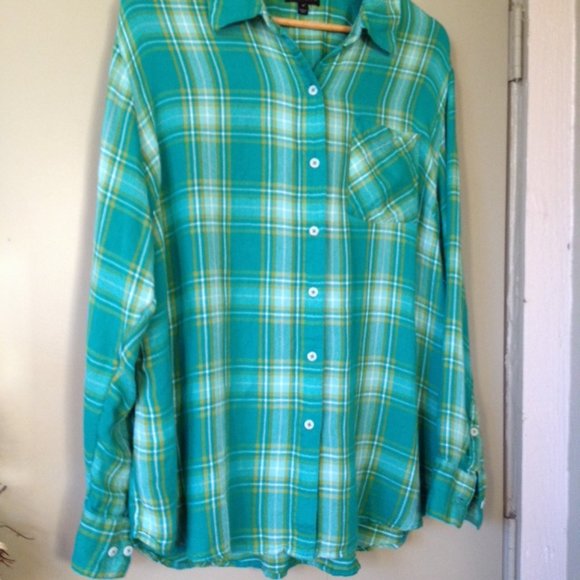 Lane Bryant Tops - 20 Green Plaid button Long Sleeve Flannel Shirt